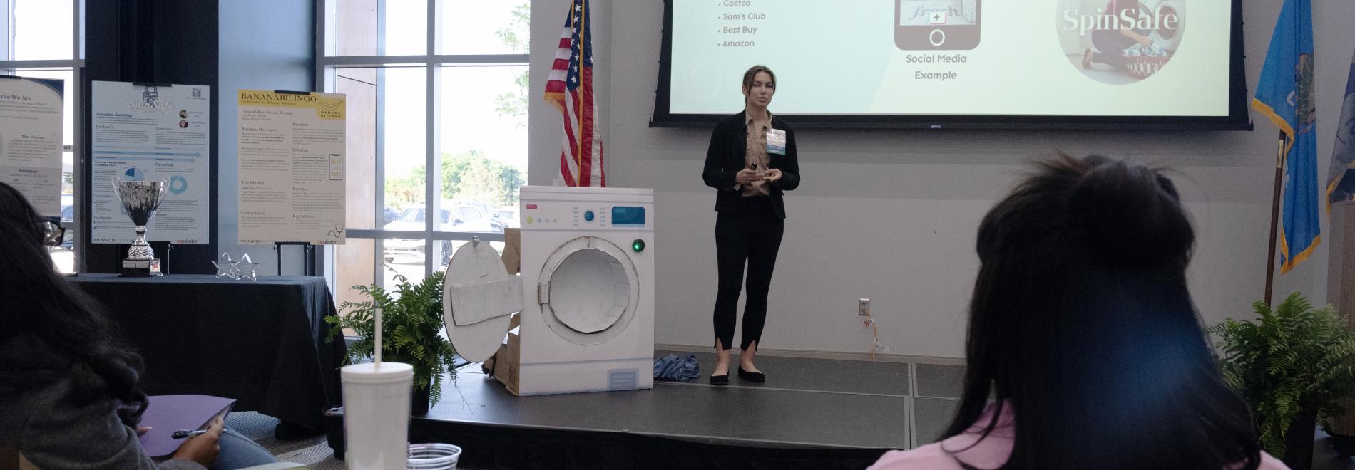 Emily Mabery pitches her business concept, SpinSafe