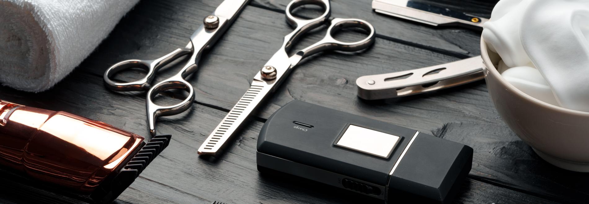Barbering tools on a wood table
