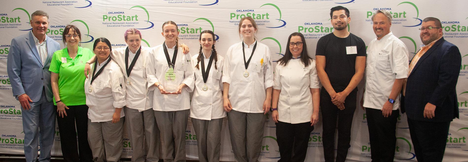 Francis Tuttle students pose for a group photo after earning first place at the 2026 Ben E. Keith Oklahoma ProStart Student Invitational