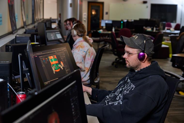 Student working on 3d animation project