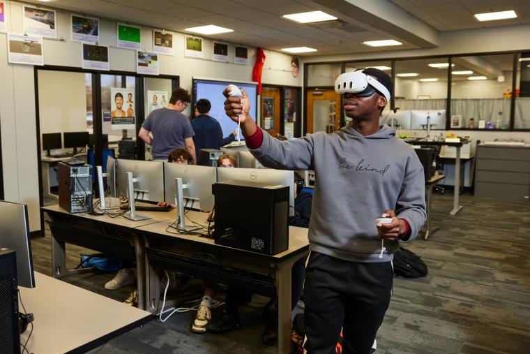 Student wearing VR headset