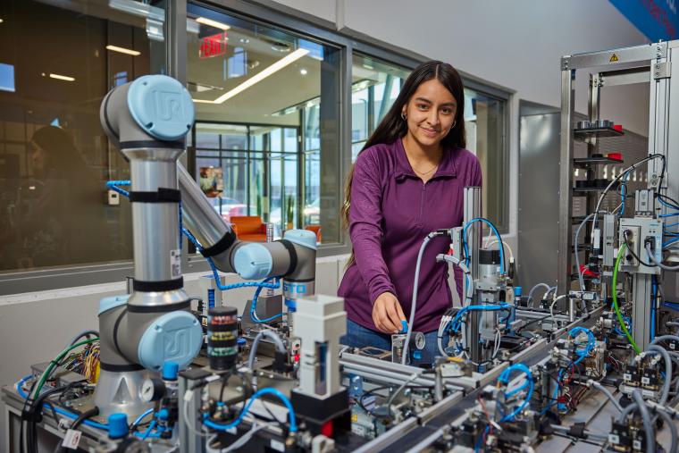 Student working on pneumatic valve