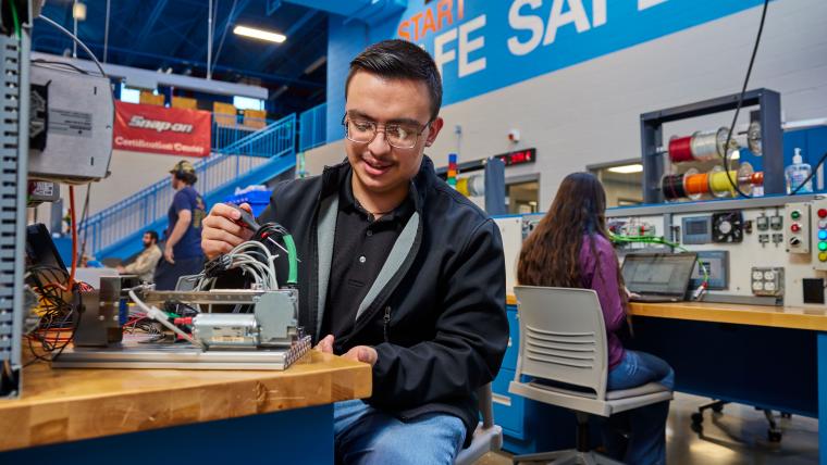 Student working on test bench